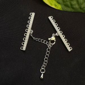 AD Stone hook/9 hole connector with lobster clasp, with adjustable chain, silver finish with stones