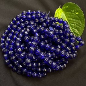 Glass Beads, Pumpkin Shape, 8mm, Ink Blue