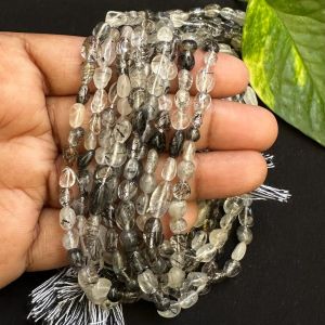 Natural Gemstone Beads, Small Tumbles, 4 to 6mm,Black Rutilated Quartz