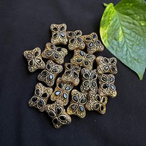 Victorian Beads, Antique Gold, Rectangle (Teardrop), 4 Stone,Black