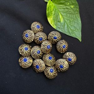 Victorian Beads, Antique Gold, Round, Blue