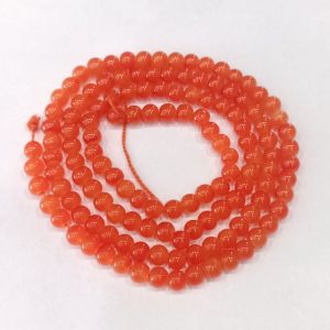 Glass beads, Round, Plain, 6mm, Orange Pack Of 50 Gms