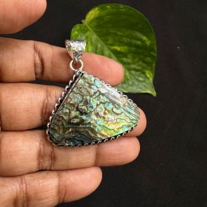 Abalone Shell Pendant, Multicolor, Silver Finish