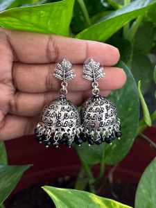 German Silver Tamil Jhumkas With Stud,black