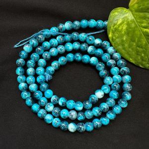 Printed Glass Beads,Peacock Blue Double Shade ,30"(100 Beads Approx)