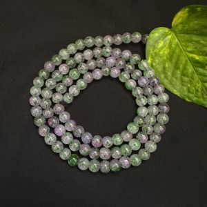 Printed Glass Beads, 8mm, Round,Light green with purple, 30"(100 Beads Approx)