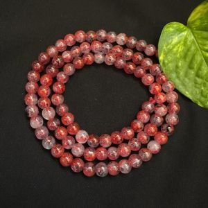Printed Glass Beads, 8mm,Maroon with Grey, 30"(100 Beads Approx)
