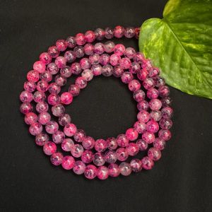 Printed Glass Beads, 8mm,Pink With Purple, 30"(100 Beads Approx)