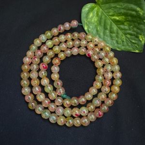 Printed Glass Beads, Green and Red ,30"(100 Beads Approx)