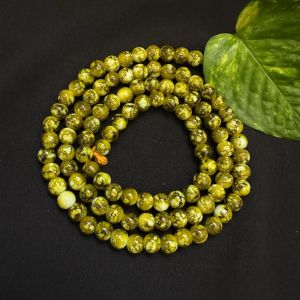 Printed Glass Beads, Olive Green Shade ,30"(100 Beads Approx)