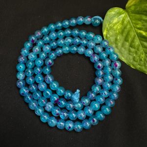 Printed Glass Beads, Blue with Violet ,30"(100 Beads Approx)