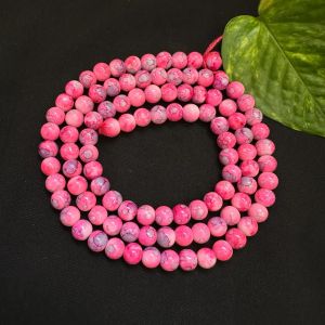 Printed Glass Beads, Pink with Grey ,30"(100 Beads Approx)