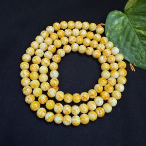Printed Glass Beads, Yellow Double Shade ,30"(100 Beads Approx)