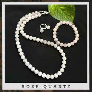 Gemstone Necklace with Bracelet,Rose Quartz