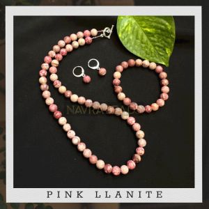 Gemstone Necklace With Bracelet,Pink Llanite
