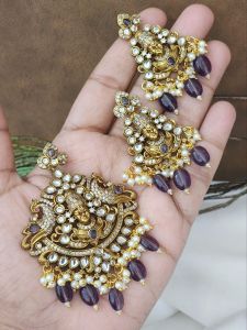Victorian (Balaji) Pendent with Earrings, Purple