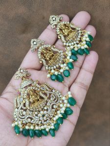 Victorian Pendent , with earings, Lakshmi ,Green