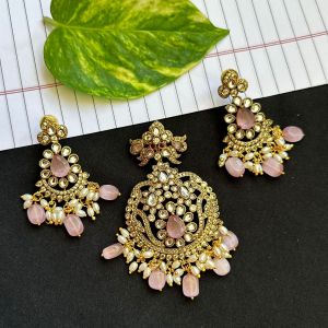 Victorian Pendent With Earrings,Baby Pink