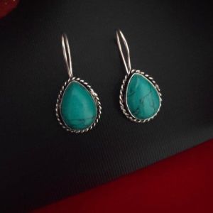 Drop Earrings, Silver Finish, turquoise
