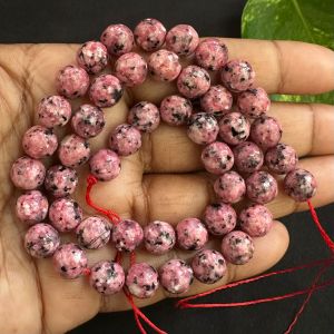 Natural Agate Beads, 8mm, Round, Onion Pink with Black Patches