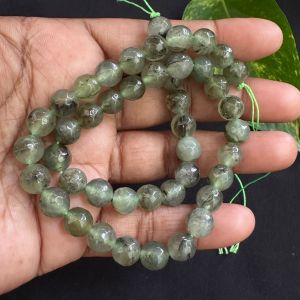Natural Agate Beads, 8mm, Round, Light Green with Black Patches