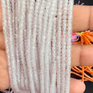 Navrabeads White Cubic Zirconia Beads String 2x3mm – Premium CZ Faceted Crystal Spacer Beads, 14 Inch Strand, 135 Beads for Jewelry Making, Bracelet, Necklace & Earrings