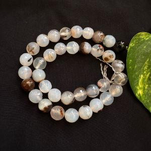 Natural Agate Beads, Round, 10mm, White And Brown Shade