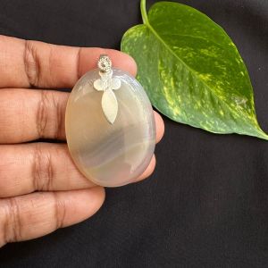 Natural Lace Agate Pendant, Oval, Yellow
