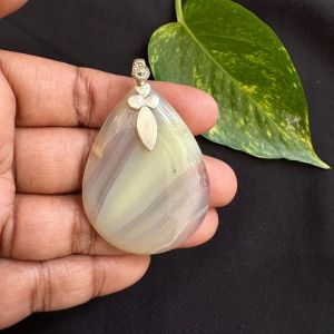 Natural Lace Agate Pendant, Teardrop, Yellow
