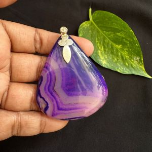 Natural Lace Agate Pendant, Teardrop, Purple