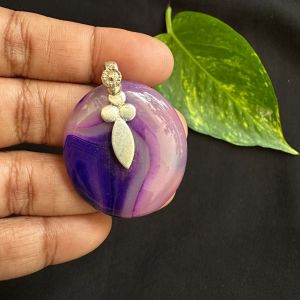 Natural Lace Agate Pendant, Round, Purple