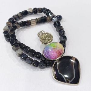 Combo of Gemstone Pendant+Square agate Beads