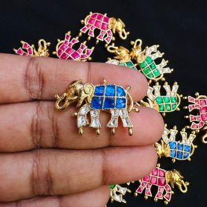 Jadau Pendant/Connector, (Elephant),Blue and white