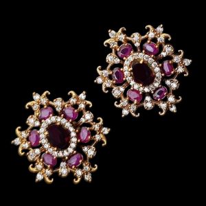 Cz Stone Flower Earrings, Pink
