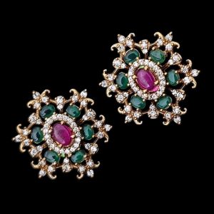 Cz Stone Flower Earrings,Green
