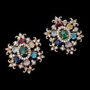 Cz Stone Flower Earrings,Multicolor