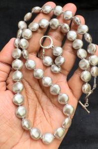 Shell Pearl coin Necklace with Earrings, light beige