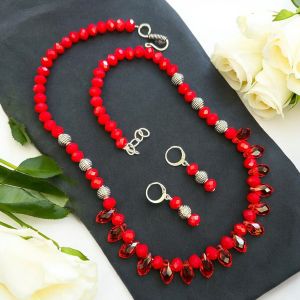Crystal necklace with Earrings,Red 