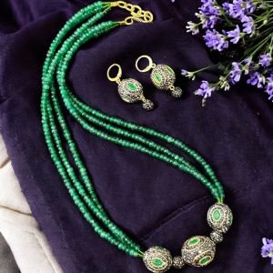 3 Layer Agate necklace with Victorian beads,Green