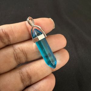 Pencil Pendants, Glass , Peacock Blue, 40*8mm