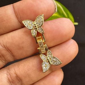 Zircon Stone Clasp, Butterfly,Gold Finish, Sold by 1 piece