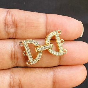 Zircon Stone Clasp, D shape, 3 strand, Gold Finish, Sold by 1 piece