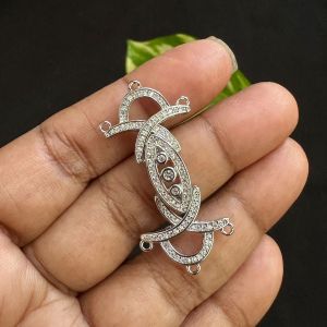 Zircon Stone Clasp, Fish shape, 3 strand, Silver Finish, Sold by 1 piece
