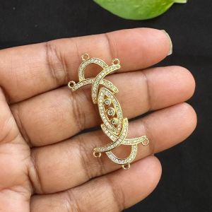 Zircon Stone Clasp, Fish shape, 3 strand, Gold Finish, Sold by 1 piece