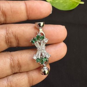 Zircon Stone Clasp, Green & White stones, Silver Finish, Sold by 1 piece