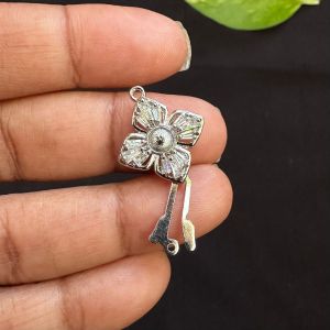 Zircon Stone Clasp, Box type, Silver Finish, Sold by 1 piece