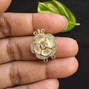 Zircon Stone Clasp, Box type, Flower, 2 strand, Gold Finish, Sold by 1 piece