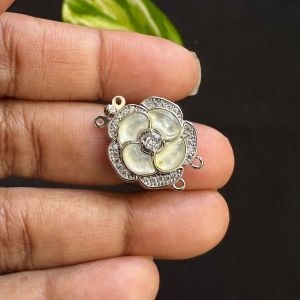 Zircon Stone Clasp, Box type, Flower, 2 strand, Silver Finish, Sold by 1 piece