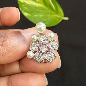 Zircon Stone Clasp, pink stone, Silver Finish, Sold by 1 piece