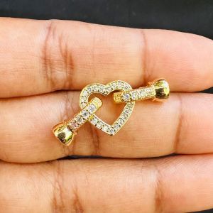 Zircon Stone Clasp, Heart, Gold Finish, Sold by 1 piece